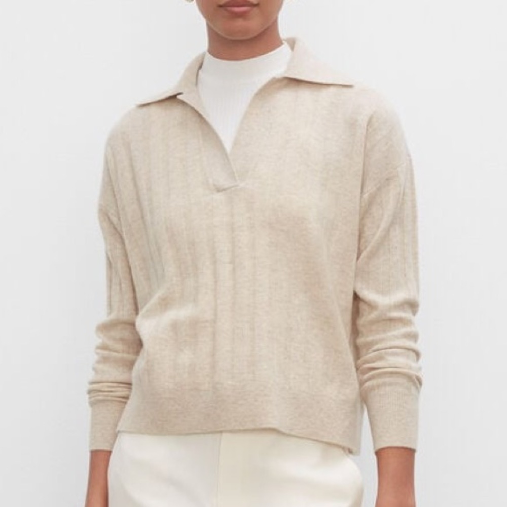 Club Monaco Rib Cashmere Polo Sweater in Cream